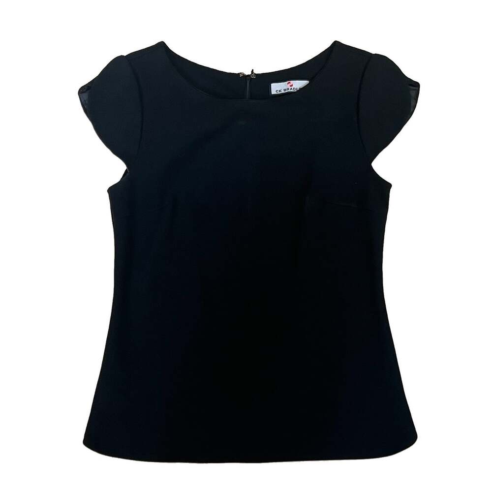 CK Bradley Women's Aurora Top Size Small Petal Sleeves Black Ponte Career Office